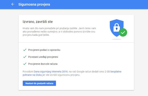 Google vam poklanja 2 GB za sigurnosnu provjeru računa